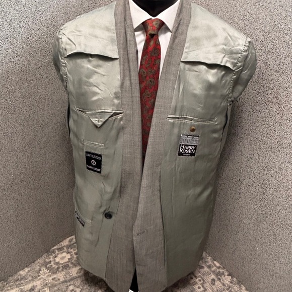 Harry Rosen Tilford Samuelsohn 42L Double Breasted Blazer Wool Jacket Gray Micro - Picture 7 of 15